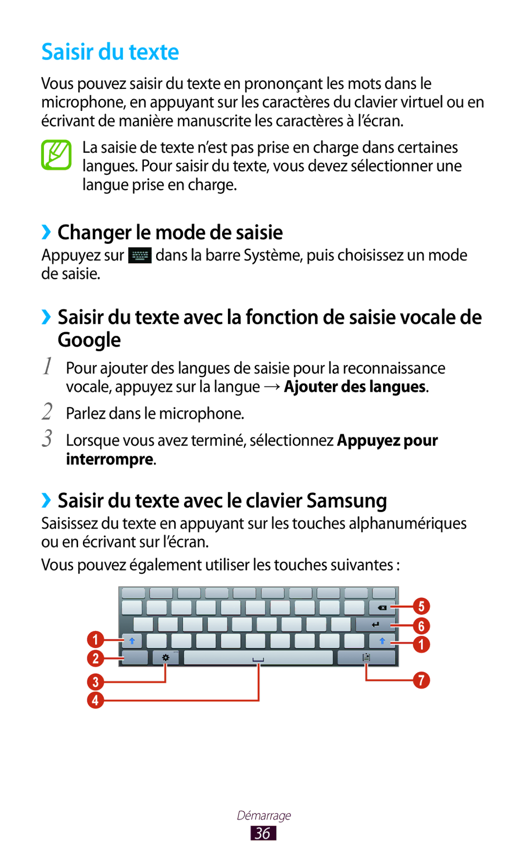 Samsung GT-P5110ZWAXEF ››Changer le mode de saisie, Google, ››Saisir du texte avec le clavier Samsung, Interrompre 