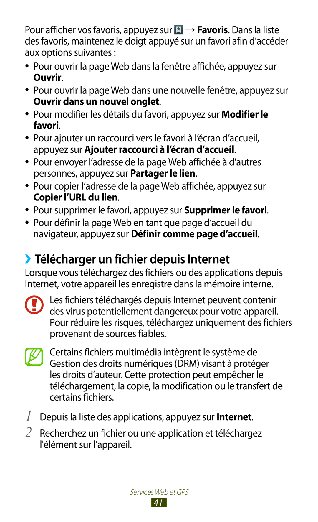 Samsung GT-P5110ZWEXEF, GT-P5110TSABOG, GT-P5110TSASFR, GT-P5110GRAXEF manual ››Télécharger un fichier depuis Internet 