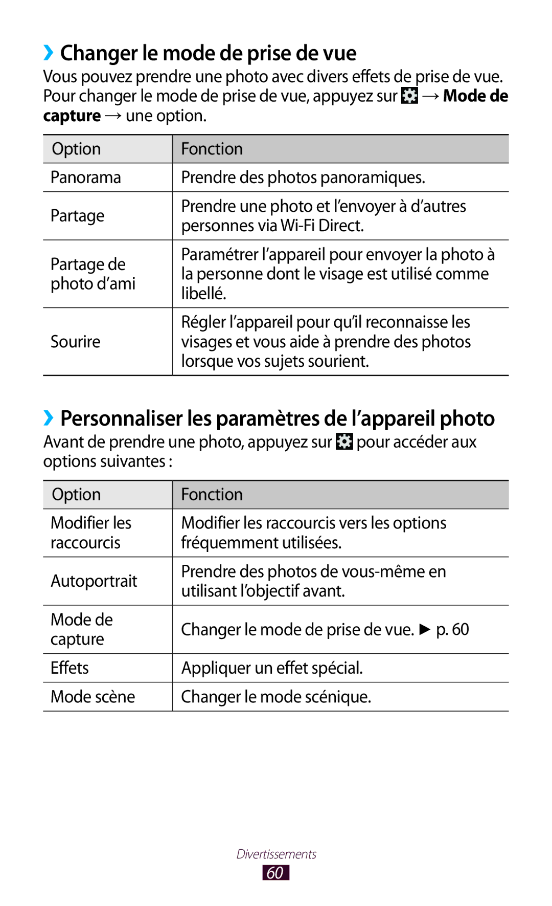 Samsung GT-P5110ZWAXEF, GT-P5110TSABOG, GT-P5110ZWEXEF, GT-P5110TSASFR, GT-P5110GRAXEF manual ››Changer le mode de prise de vue 