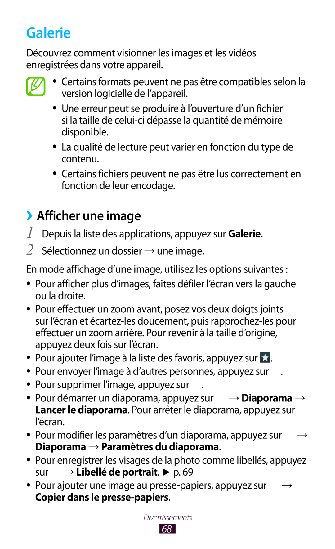 Samsung GT-P5110ZWAXEF manual Galerie, ››Afficher une image, Pour ajouter l’image à la liste des favoris, appuyez sur 