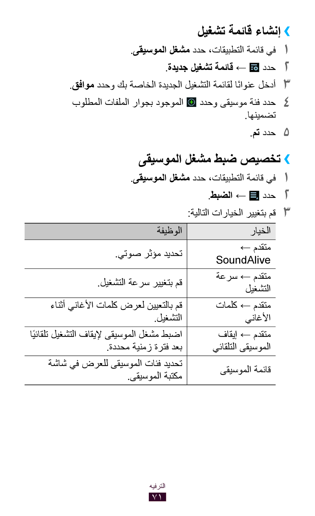 Samsung GT-P5110ZWAKSA, GT-P5110TSAKSA ليغشت ةمئاق ءاشنإ››, ىقيسوملا لغشم طبض صيصخت ››, ةديدج ليغشت ةمئاق ← ددح2, طبضلا 