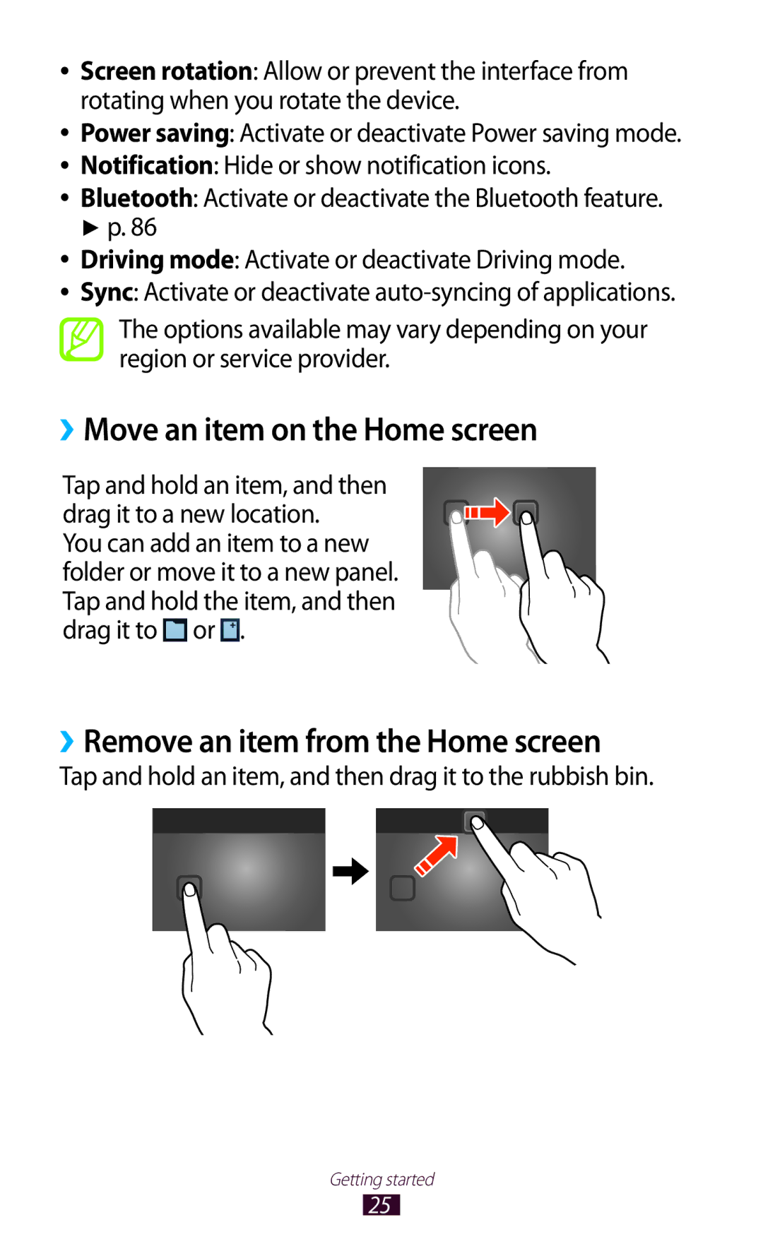 Samsung GT-P5110TSASAC, GT-P5110TSAKSA manual ››Move an item on the Home screen, ››Remove an item from the Home screen 