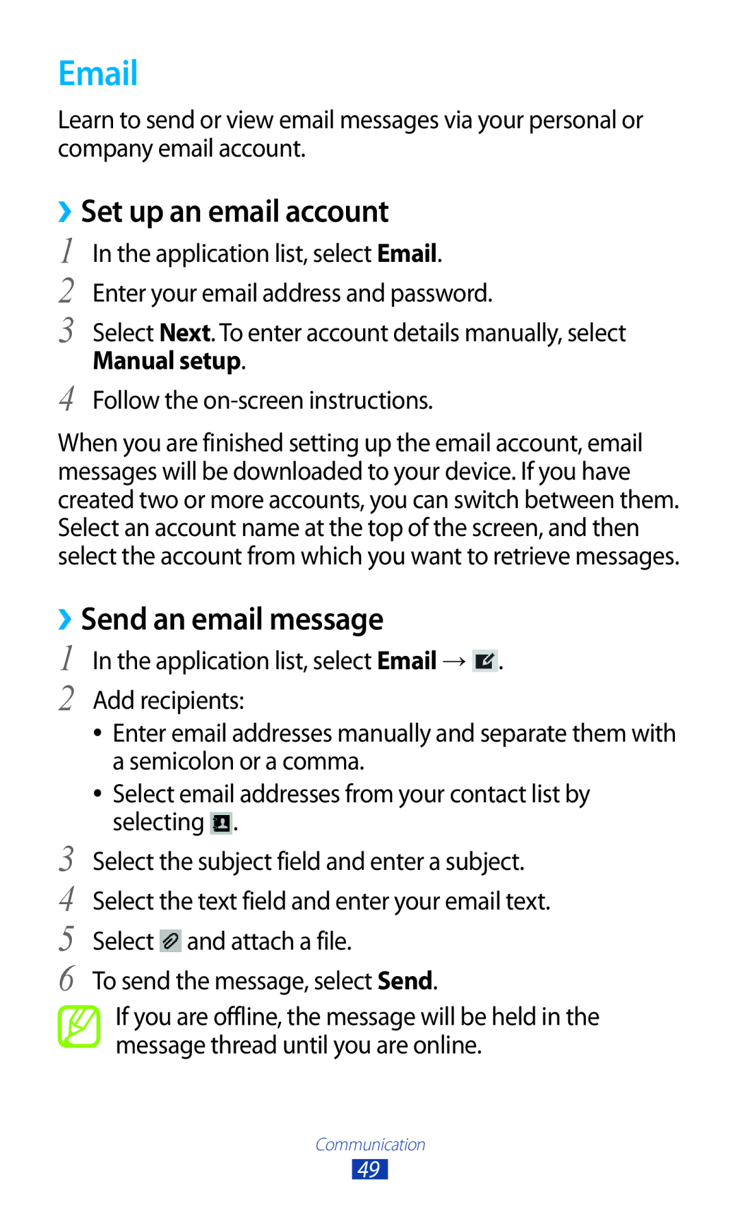 Samsung GT-P5110TSASAC, GT-P5110TSAKSA, GT-P5110ZWAKSA manual ››Set up an email account 