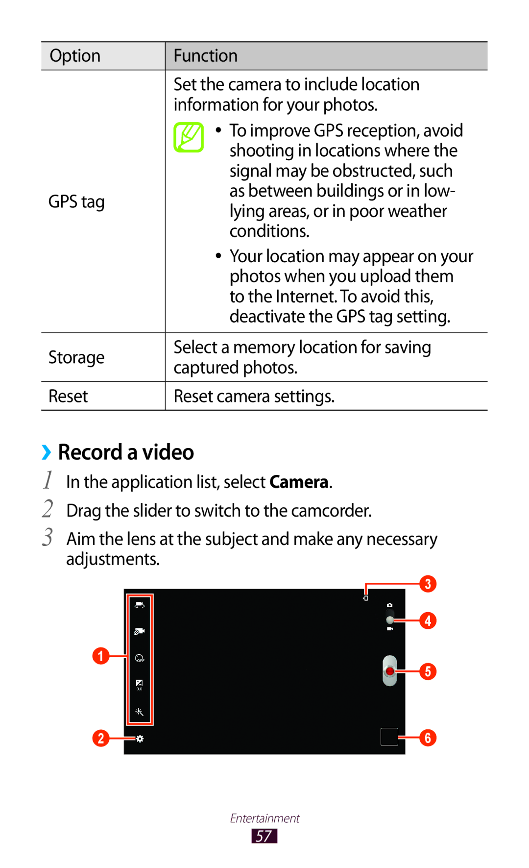 Samsung GT-P5110TSAKSA, GT-P5110TSASAC, GT-P5110ZWAKSA manual ››Record a video 