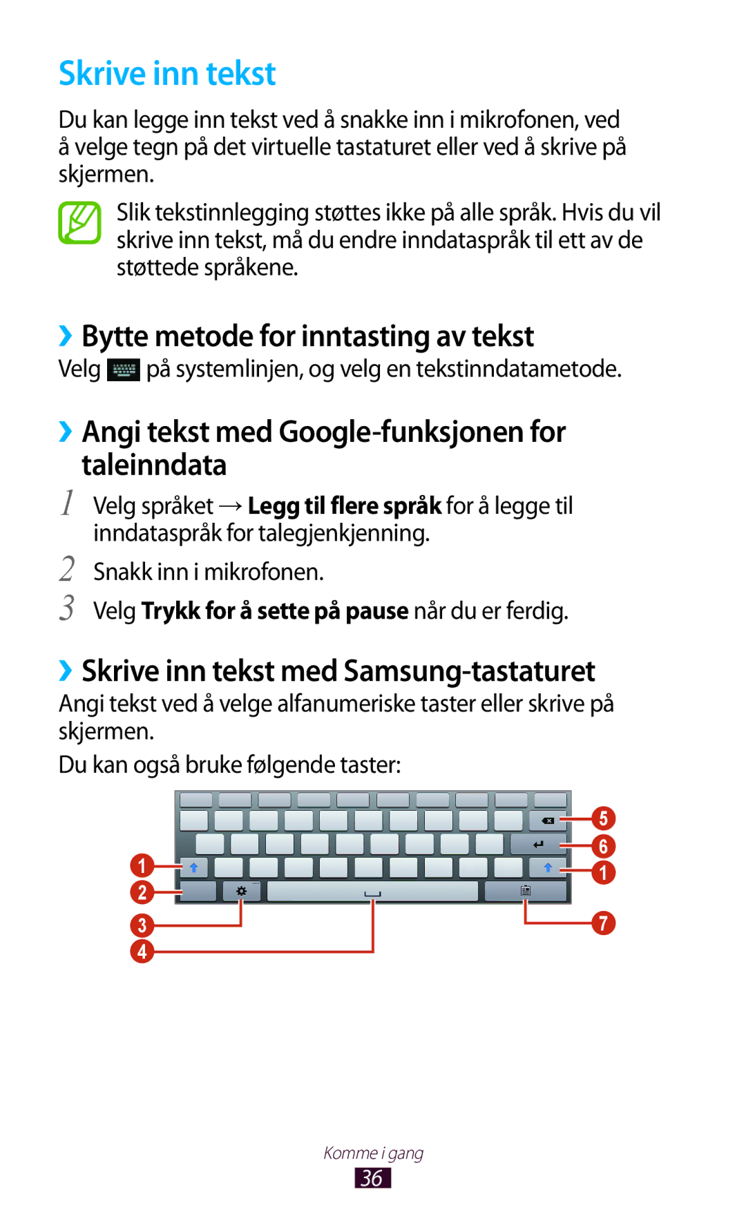 Samsung GT-P5110TSANEE manual ››Bytte metode for inntasting av tekst, ››Skrive inn tekst med Samsung-tastaturet 