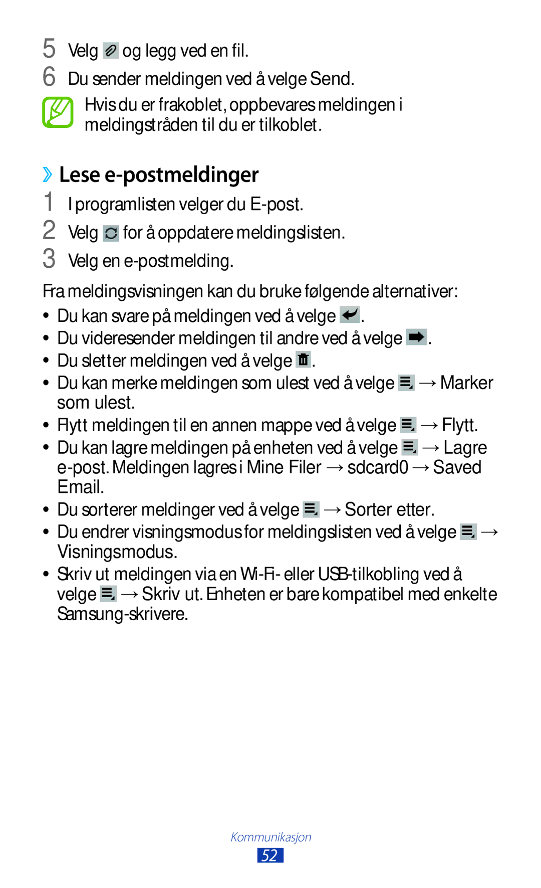 Samsung GT-P5110ZWANEE manual Velg og legg ved en fil Du sender meldingen ved å velge Send, Programlisten velger du E-post 