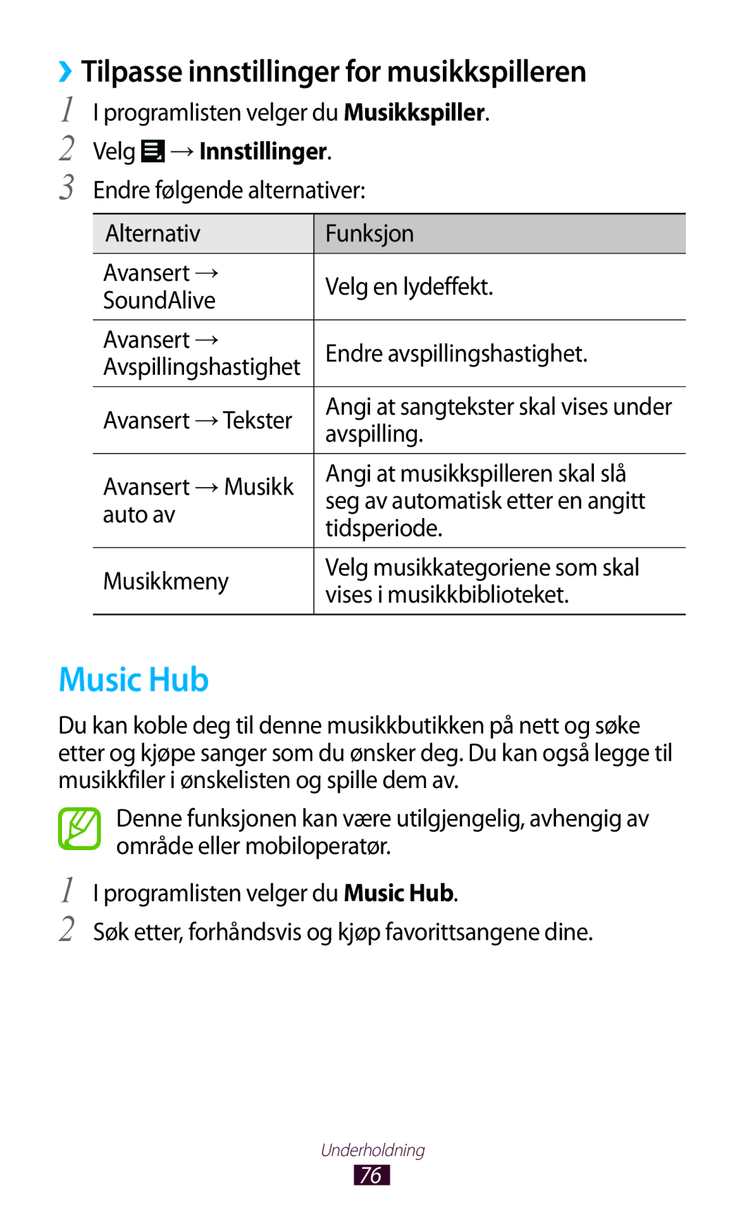 Samsung GT-P5110ZWANEE Music Hub, ››Tilpasse innstillinger for musikkspilleren, Velg →Innstillinger, Avansert →Tekster 