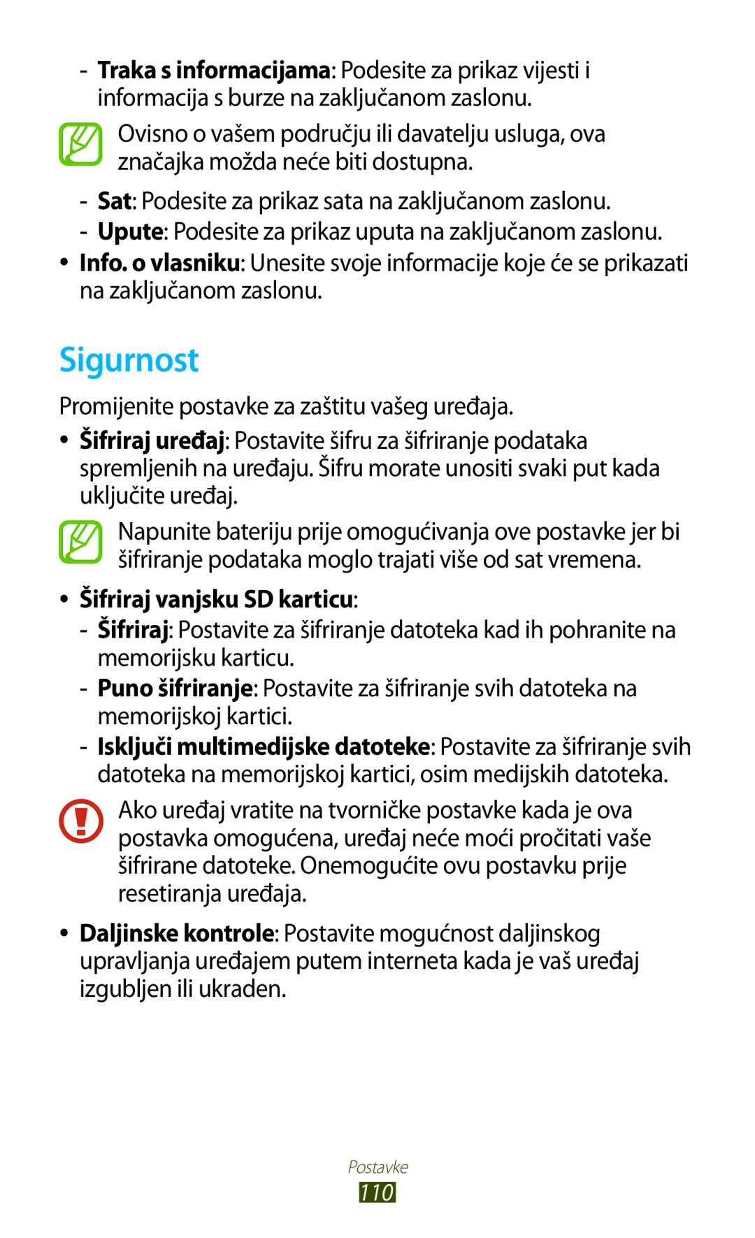 Samsung GT-P5110GRATRA manual Sigurnost, Sat Podesite za prikaz sata na zaključanom zaslonu, Na zaključanom zaslonu 