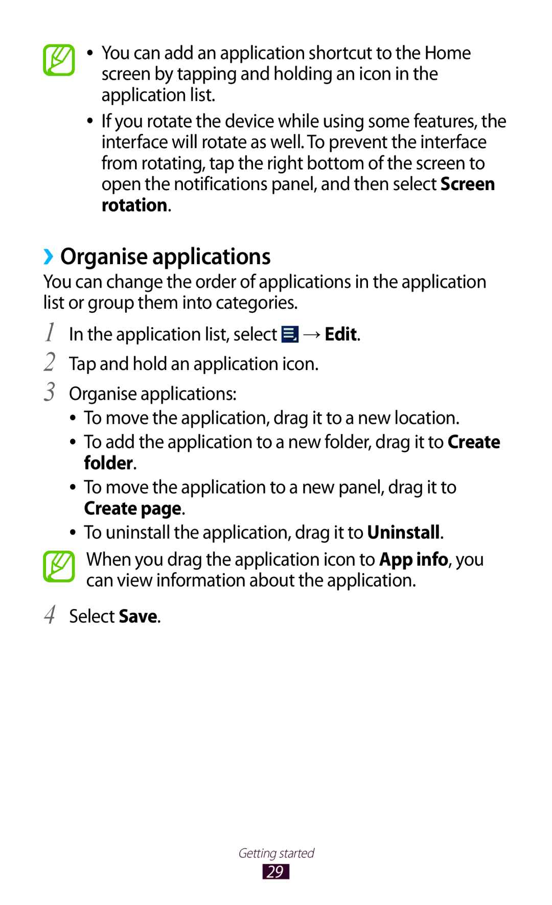 Samsung GT-P5110ZWATRA, GT-P5110TSATUR, GT-P5110GRAATO, GT-P5110ZWAITV, GT-P5110ZWAATO, GT-P5110TSADBT ››Organise applications 