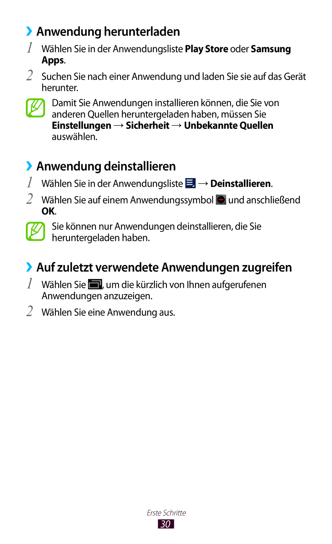 Samsung GT-P5110ZWAITV, GT-P5110TSATUR, GT-P5110GRAATO, GT-P5110ZWAATO ››Anwendung herunterladen, ››Anwendung deinstallieren 