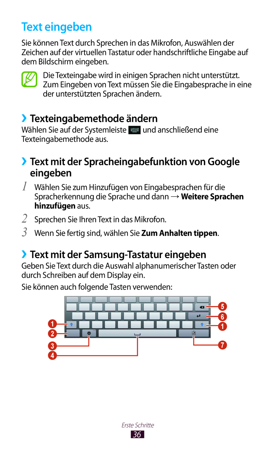 Samsung GT-P5110GRADBT manual Text eingeben, ››Texteingabemethode ändern, ››Text mit der Samsung-Tastatur eingeben 