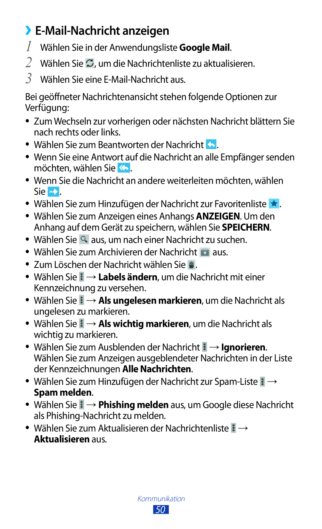 Samsung GT-P5110GRADBT, GT-P5110TSATUR manual Mail-Nachricht anzeigen, Wählen Sie in der Anwendungsliste Google Mail 