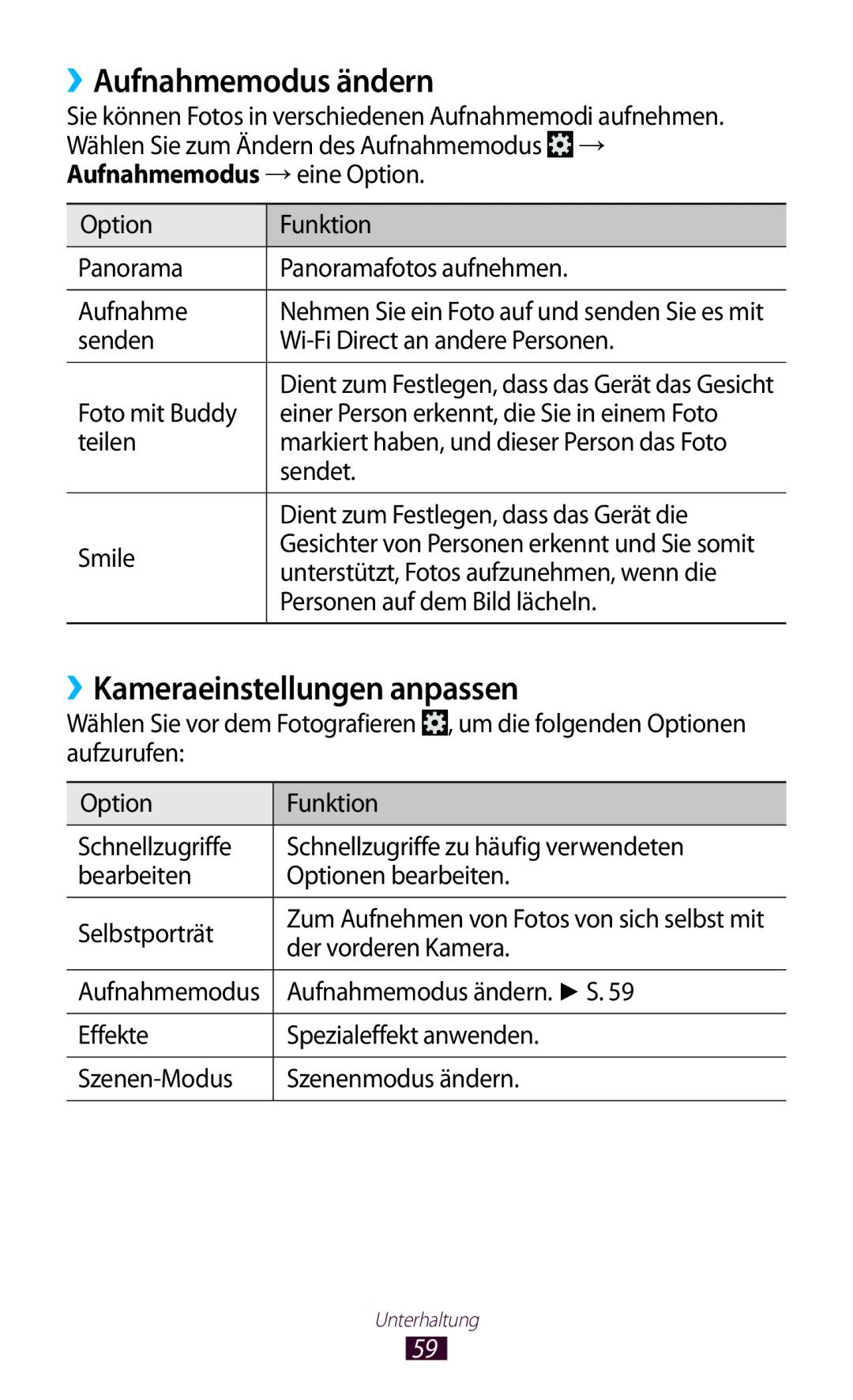 Samsung GT-P5110ZWAATO, GT-P5110TSATUR, GT-P5110GRAATO manual ››Aufnahmemodus ändern, ››Kameraeinstellungen anpassen 