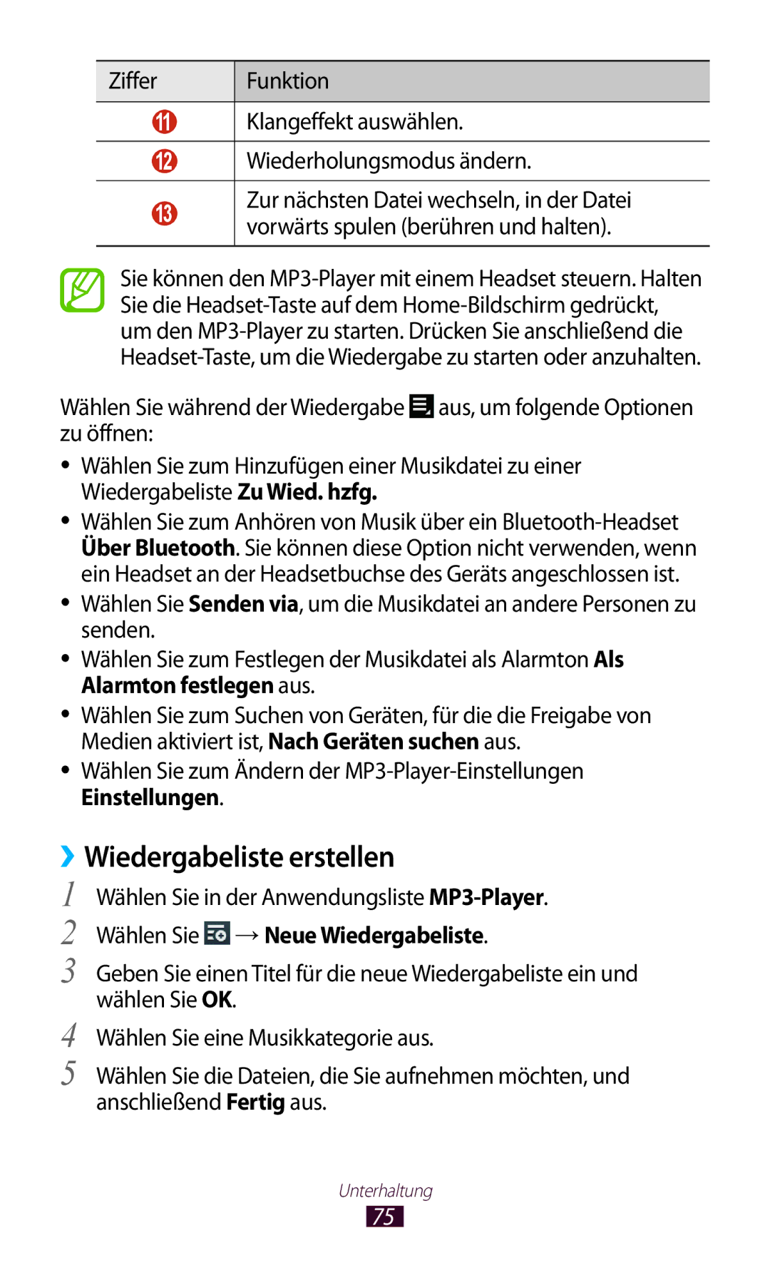 Samsung GT-P5110ZWADBT Wiedergabeliste erstellen, Wählen Sie in der Anwendungsliste MP3-Player, Anschließend Fertig aus 