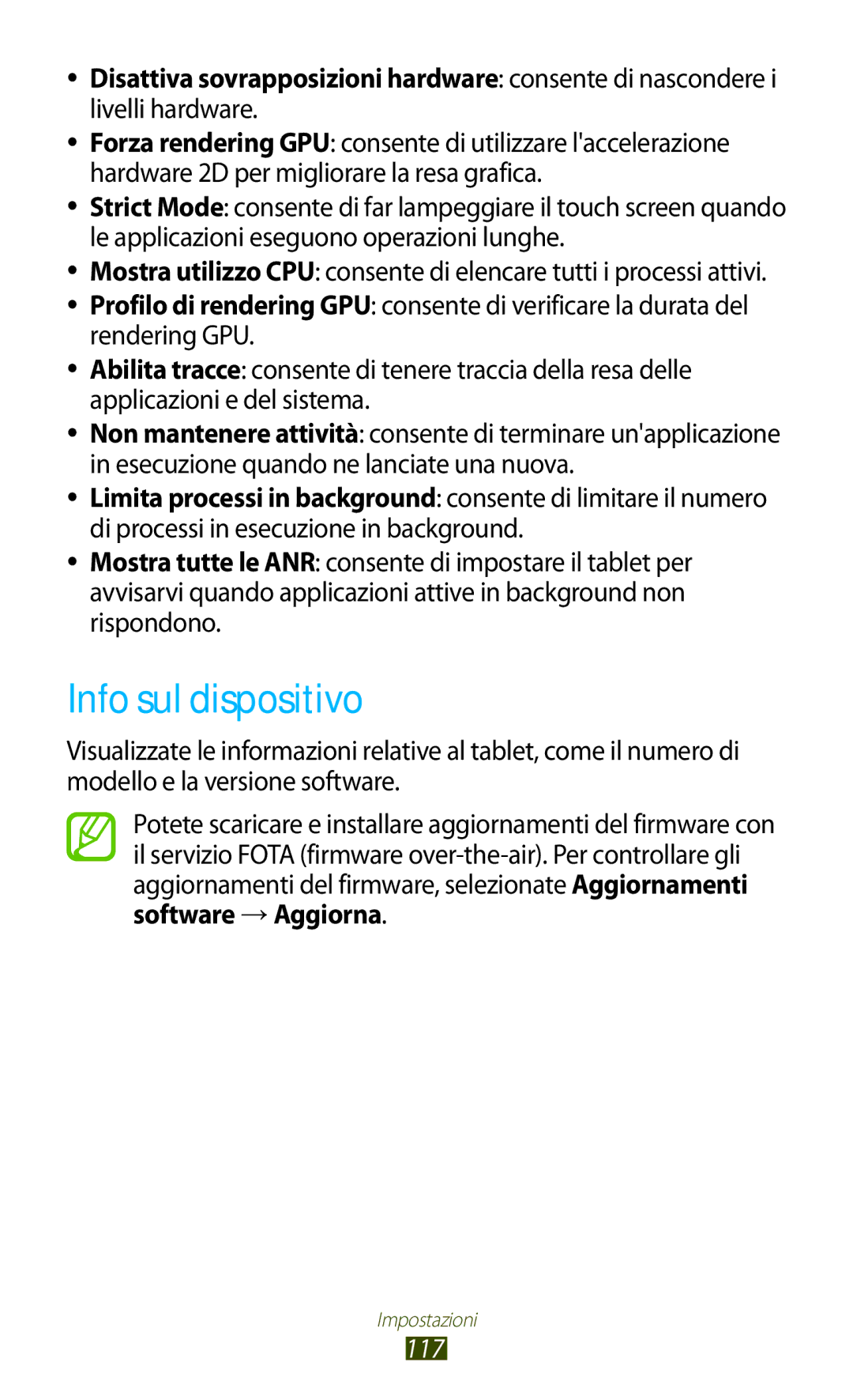 Samsung GT-P5110ZWAXEO, GT-P5110ZWAITV manual Info sul dispositivo, Software →Aggiorna 