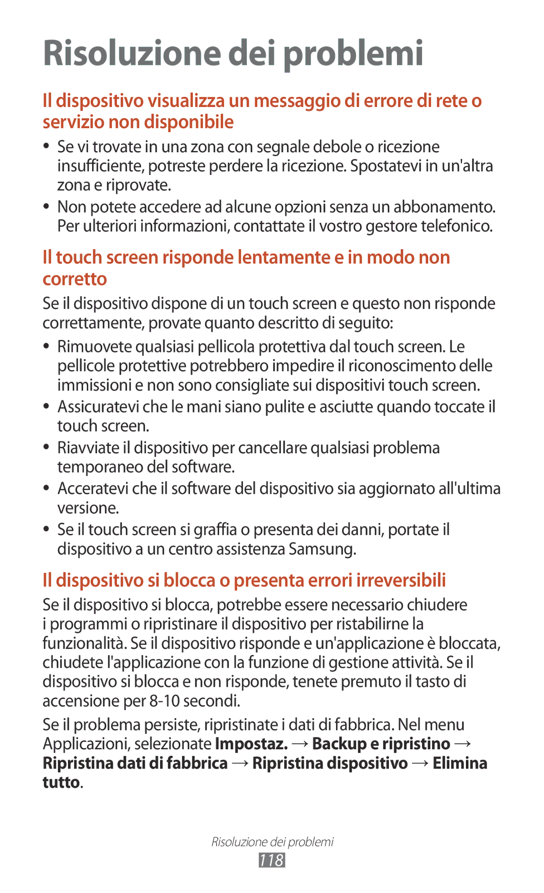 Samsung GT-P5110ZWAITV, GT-P5110ZWAXEO manual Risoluzione dei problemi 