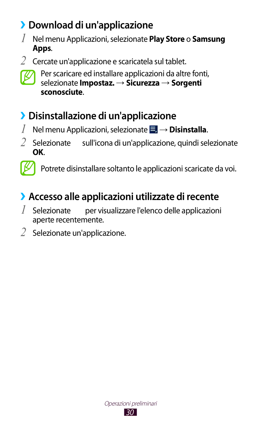 Samsung GT-P5110ZWAITV manual ››Download di unapplicazione, ››Disinstallazione di unapplicazione, →Disinstalla, Selezionate 