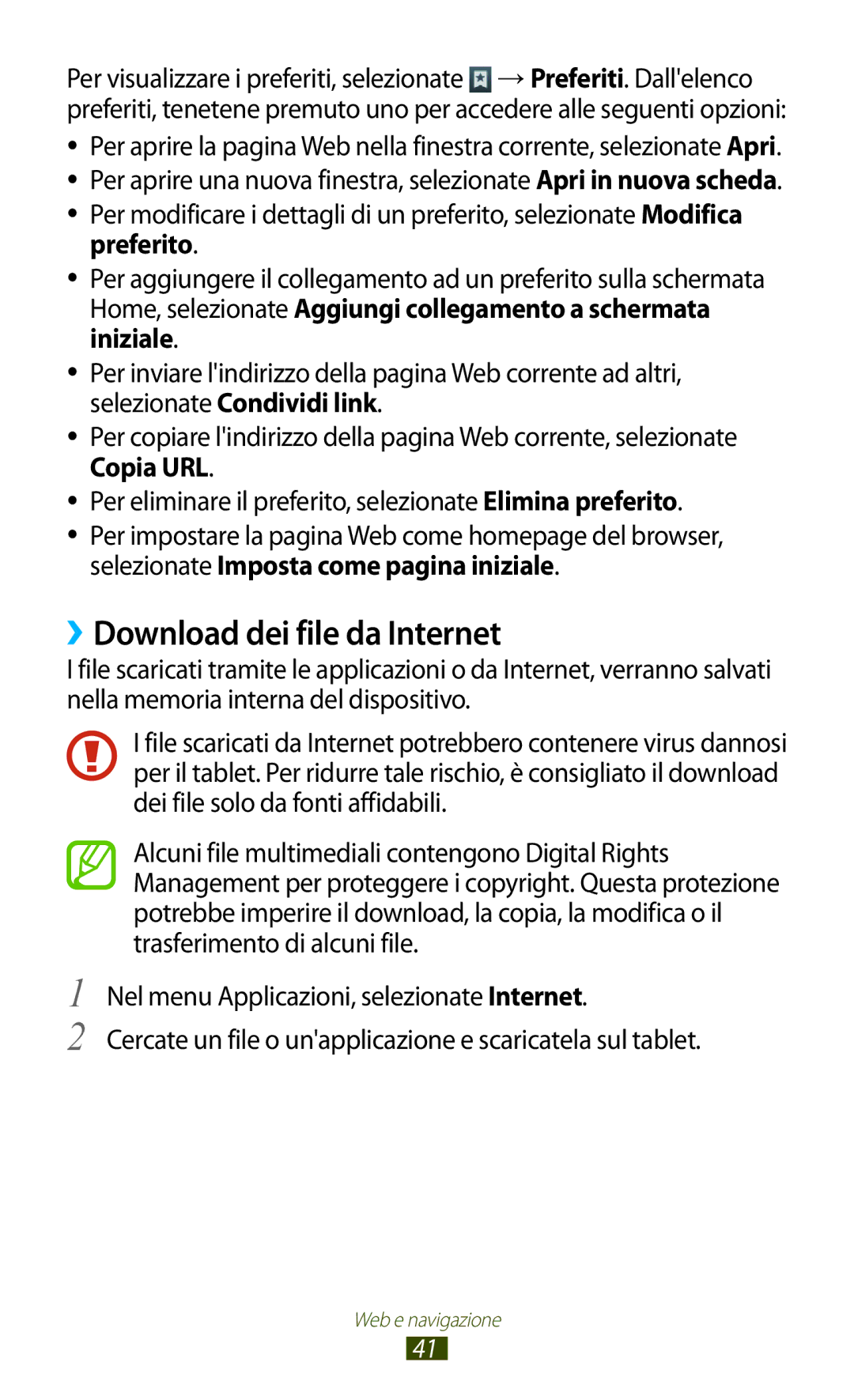 Samsung GT-P5110ZWAXEO, GT-P5110ZWAITV manual ››Download dei file da Internet 