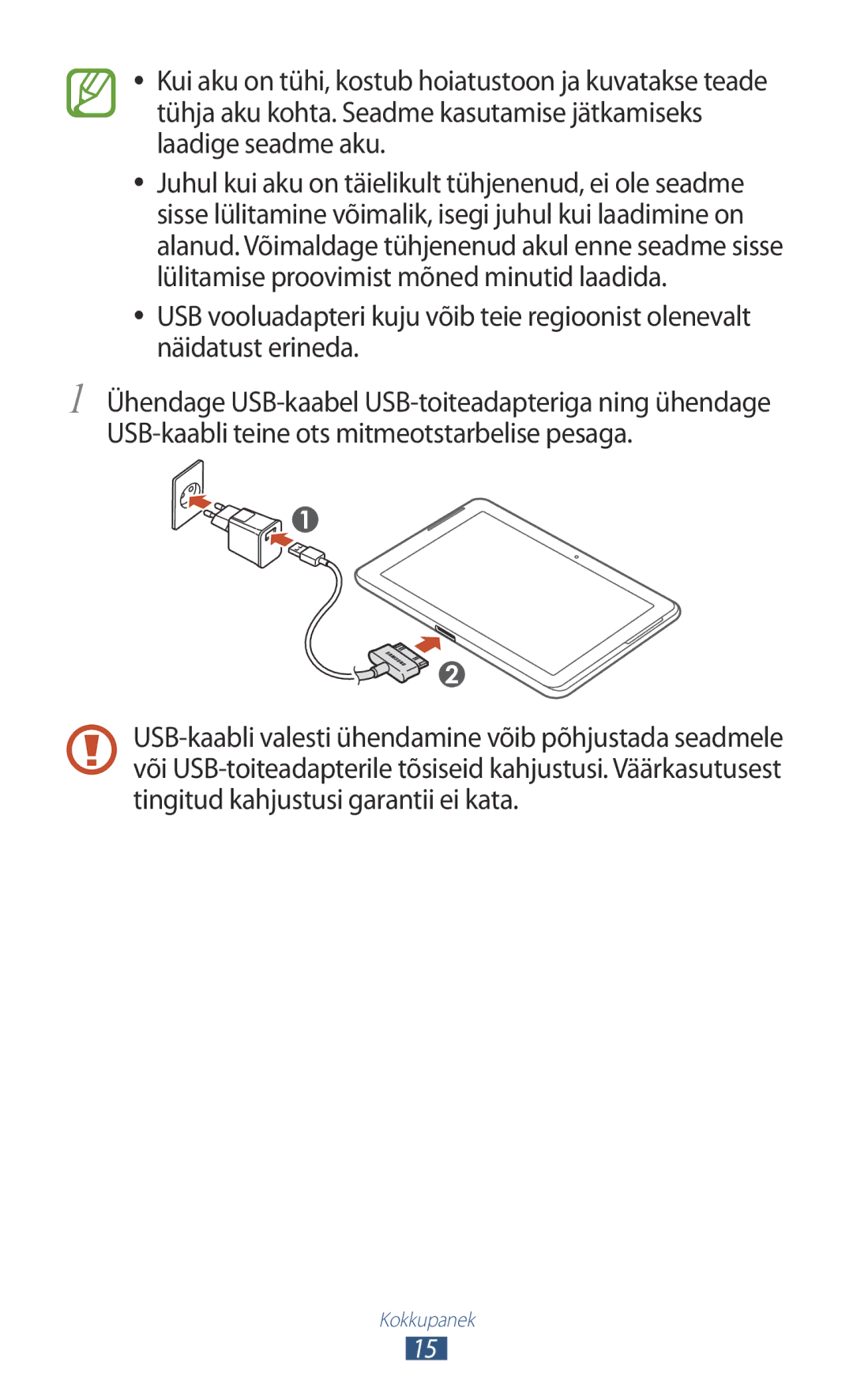 Samsung GT-P5110TSASEB, GT-P5110ZWASEB manual Kokkupanek 