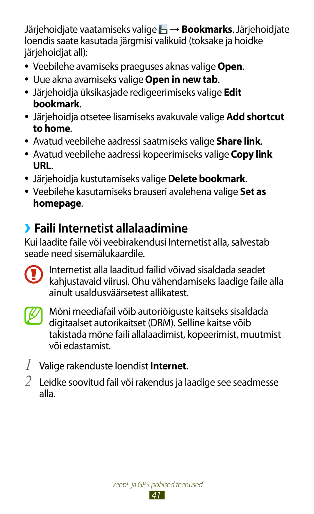 Samsung GT-P5110TSASEB, GT-P5110ZWASEB manual ››Faili Internetist allalaadimine 