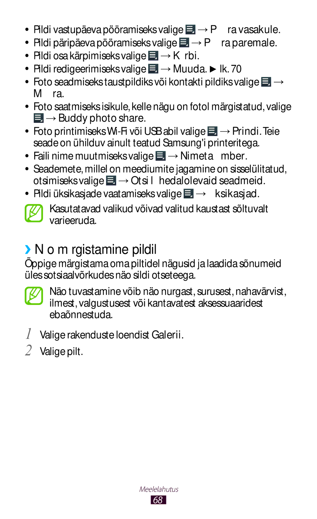 Samsung GT-P5110ZWASEB, GT-P5110TSASEB manual ››Näo märgistamine pildil, →Kärbi, →Muuda. lk 