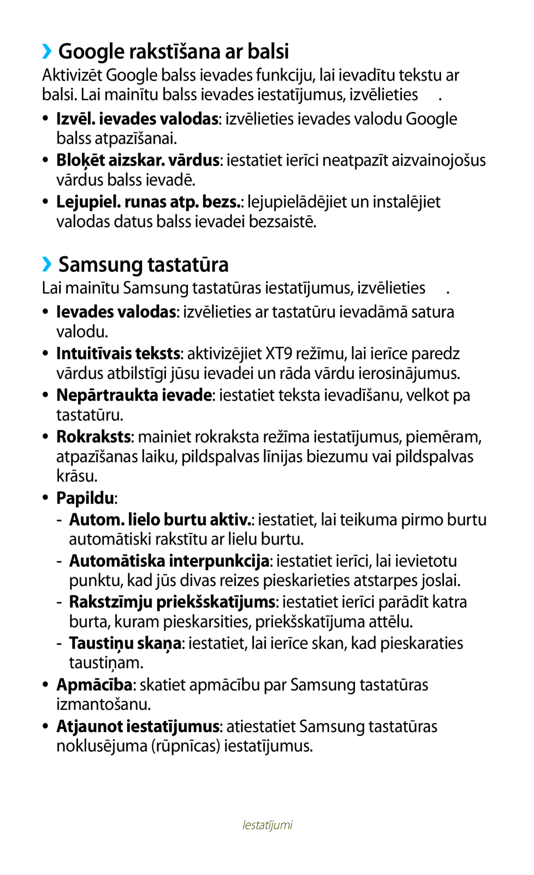 Samsung GT-P5110ZWASEB, GT-P5110TSASEB manual ››Google rakstīšana ar balsi, ››Samsung tastatūra, Papildu 