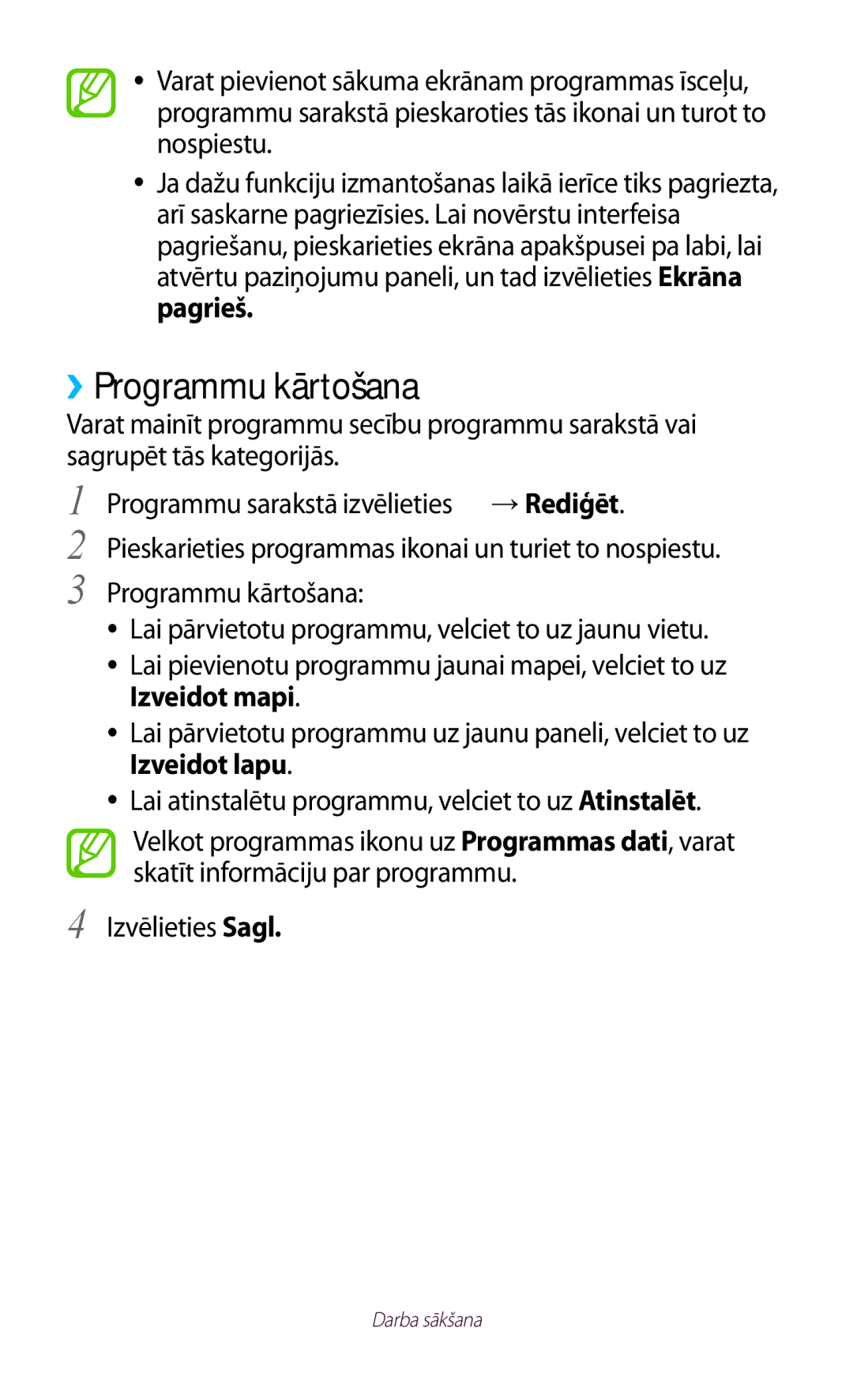 Samsung GT-P5110TSASEB, GT-P5110ZWASEB manual ››Programmu kārtošana 