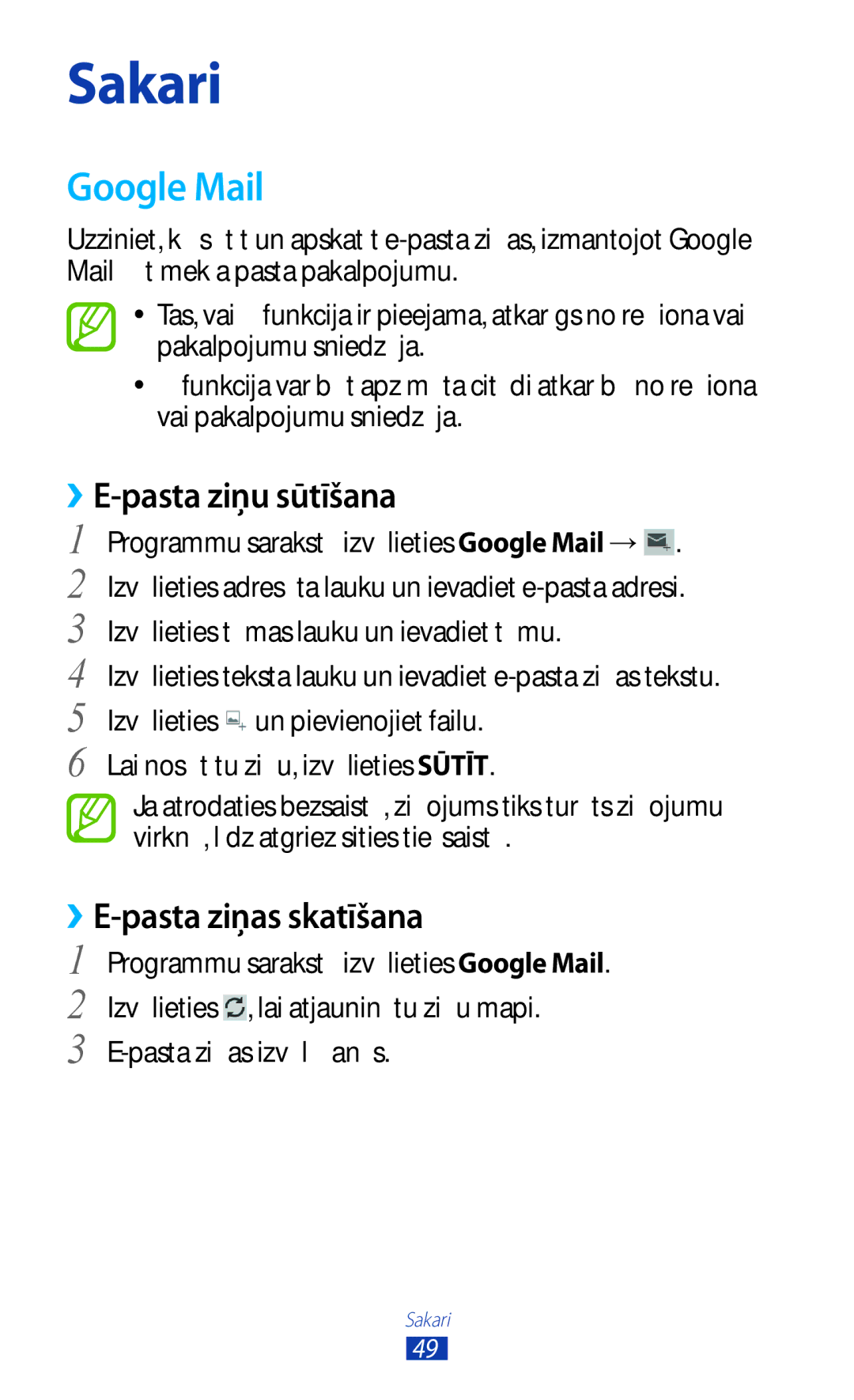 Samsung GT-P5110TSASEB, GT-P5110ZWASEB manual Google Mail, ››E-pasta ziņu sūtīšana, ››E-pasta ziņas skatīšana 