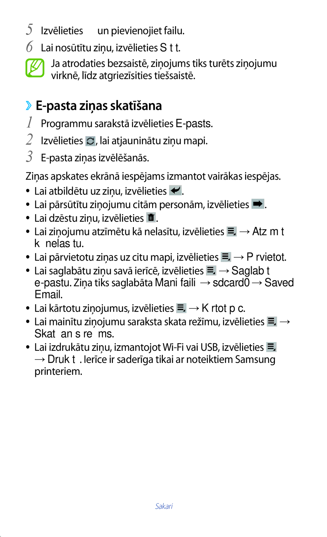 Samsung GT-P5110ZWASEB, GT-P5110TSASEB manual ››E-pasta ziņas skatīšana 