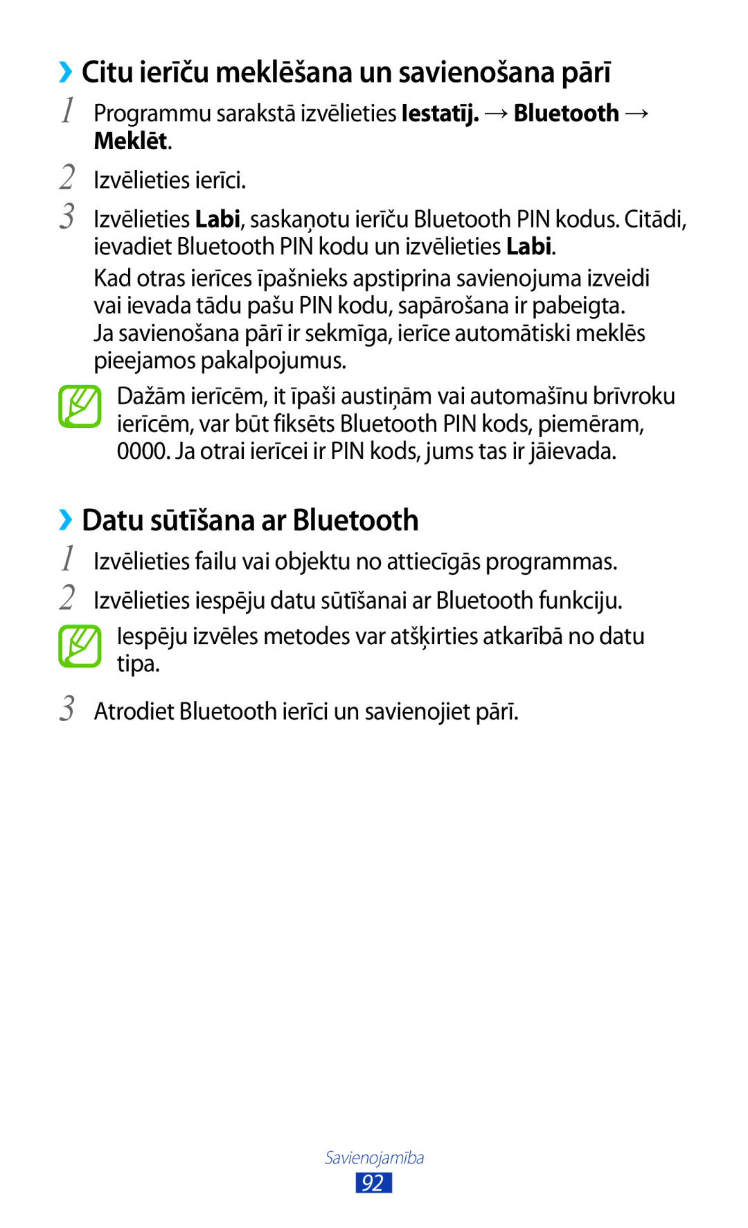 Samsung GT-P5110ZWASEB, GT-P5110TSASEB ››Citu ierīču meklēšana un savienošana pārī, ››Datu sūtīšana ar Bluetooth, Meklēt 