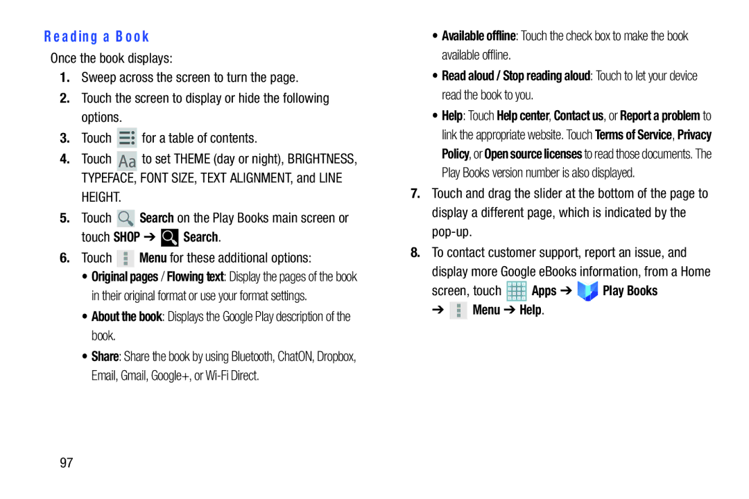 Samsung GT-P5113ZWYXAR user manual Reading a Book, Touch Search on the Play Books main screen or, Touch Shop Search 