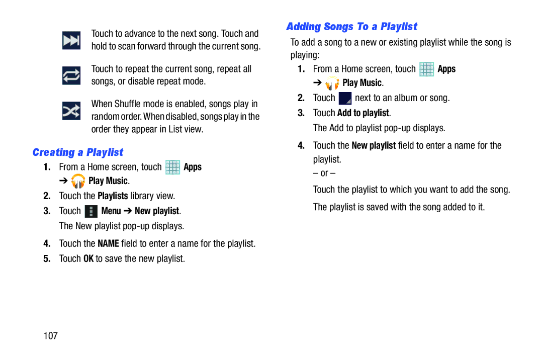 Samsung GT-P5113ZWYXAR user manual Creating a Playlist, Adding Songs To a Playlist, Touch Add to playlist 