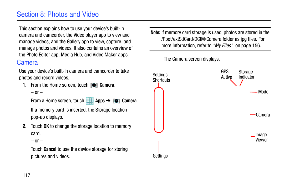 Samsung GT-P5113ZWYXAR user manual Photos and Video, Camera, 117 