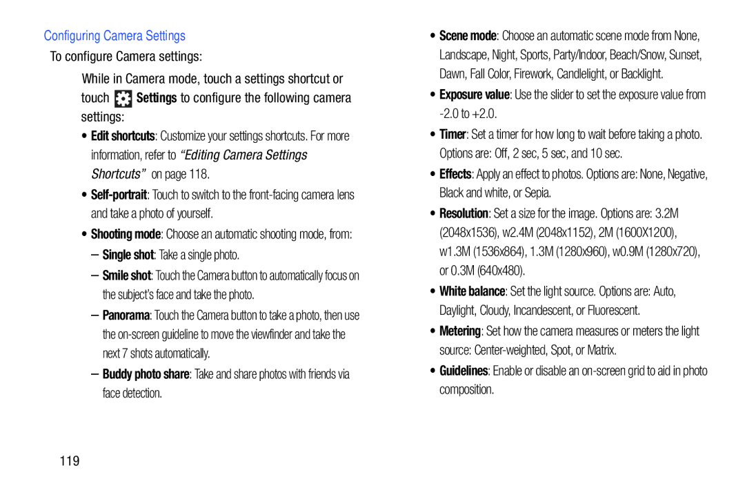 Samsung GT-P5113ZWYXAR user manual Configuring Camera Settings, Single shot Take a single photo 