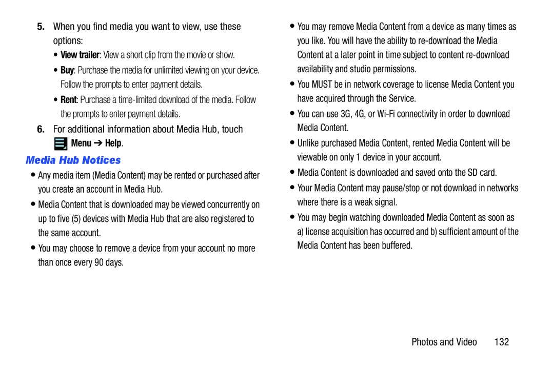 Samsung GT-P5113ZWYXAR user manual Media Hub Notices, When you find media you want to view, use these options, 132 