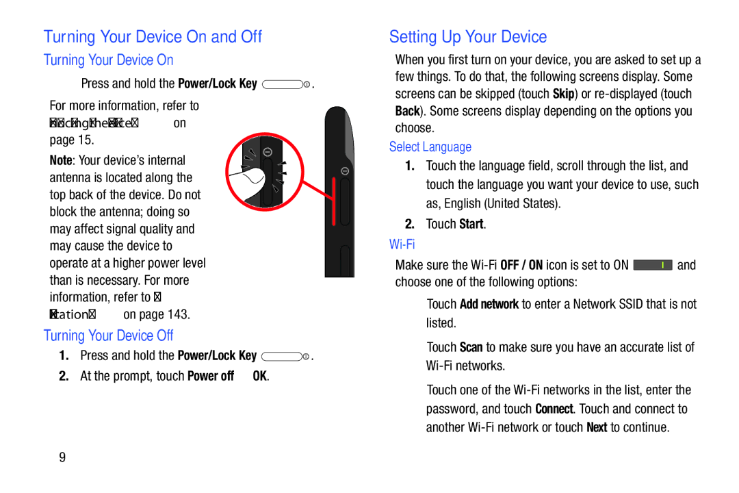 Samsung GT-P5113ZWYXAR user manual Turning Your Device On and Off, Setting Up Your Device, Turning Your Device Off 