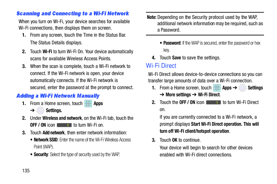 Samsung GT-P5113ZWYXAR user manual Adding a Wi-Fi Network Manually, More settings Wi-Fi Direct 