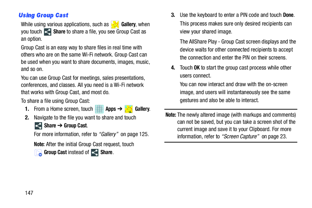 Samsung GT-P5113ZWYXAR Using Group Cast, To share a file using Group Cast, Share Group Cast, Group Cast instead of Share 