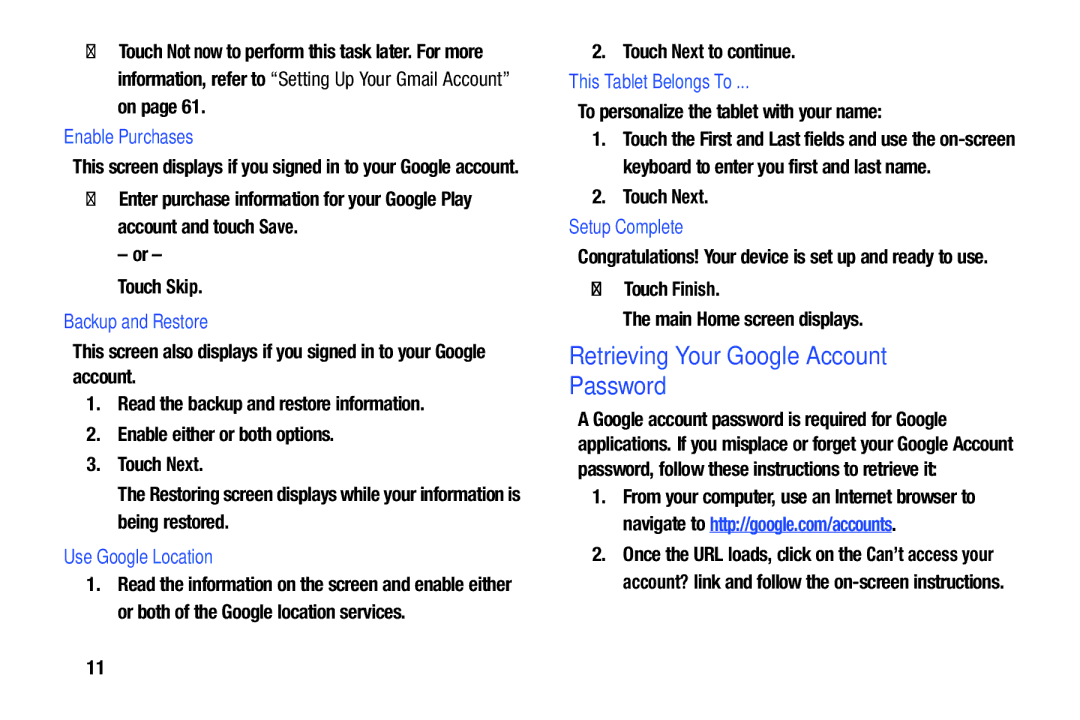 Samsung GT-P5113ZWYXAR user manual Retrieving Your Google Account Password 