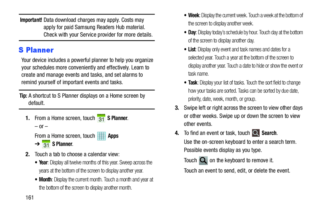 Samsung GT-P5113ZWYXAR user manual Planner, Touch a tab to choose a calendar view 