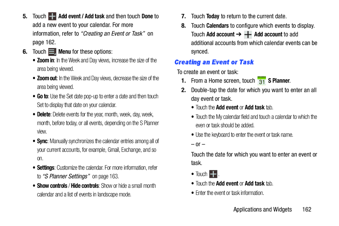 Samsung GT-P5113ZWYXAR user manual Creating an Event or Task, Touch the Add event or Add task tab 