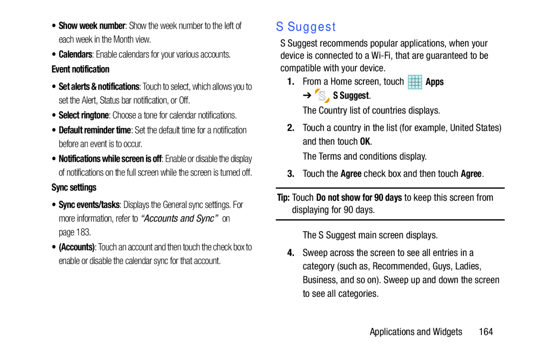 Samsung GT-P5113ZWYXAR user manual Suggest, Event notification, Sync settings 