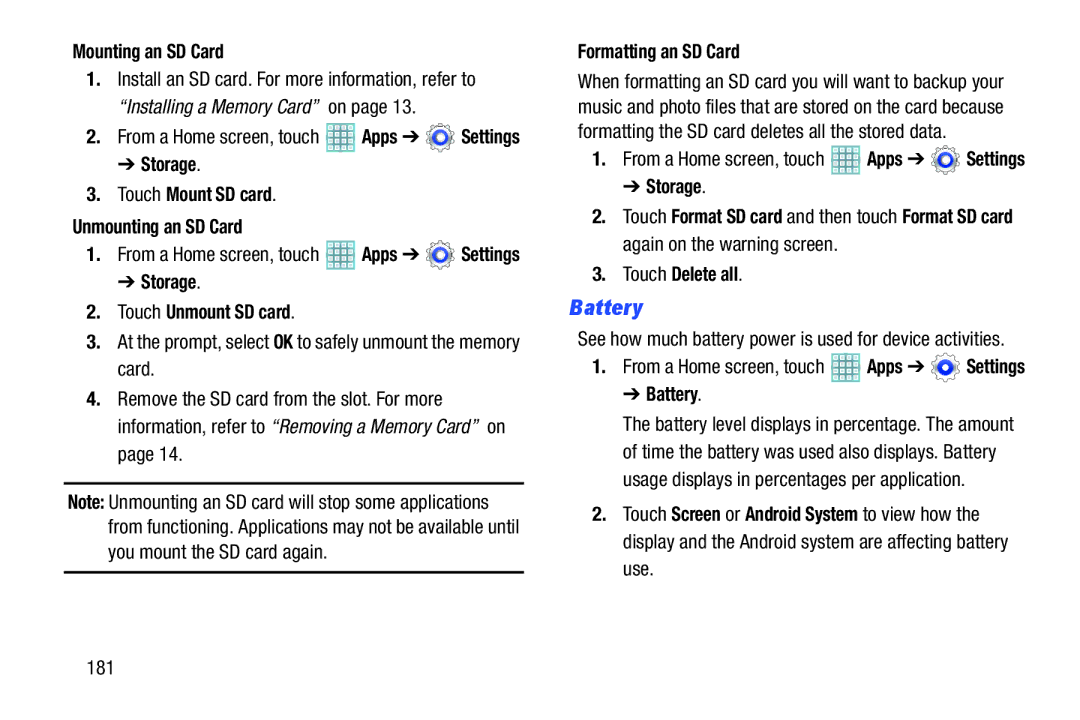 Samsung GT-P5113ZWYXAR user manual Battery 