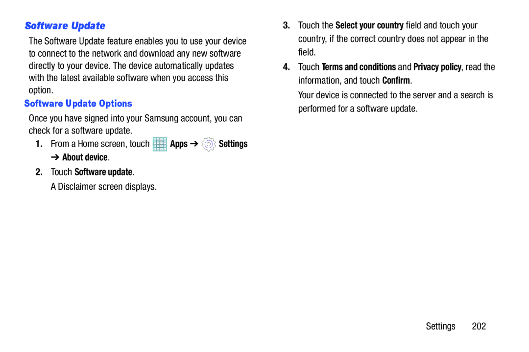 Samsung GT-P5113ZWYXAR user manual Software Update Options, About device Touch Software update 