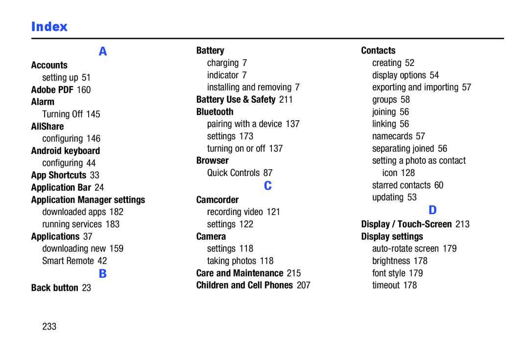 Samsung GT-P5113ZWYXAR user manual Index 