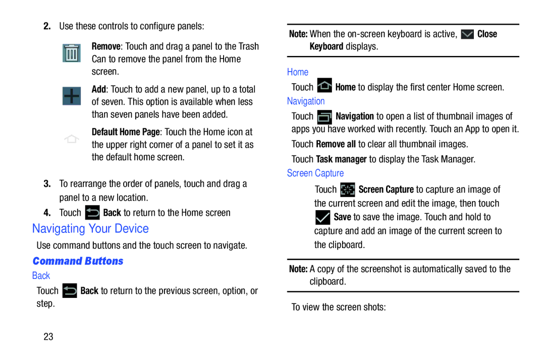 Samsung GT-P5113ZWYXAR user manual Navigating Your Device, Command Buttons 