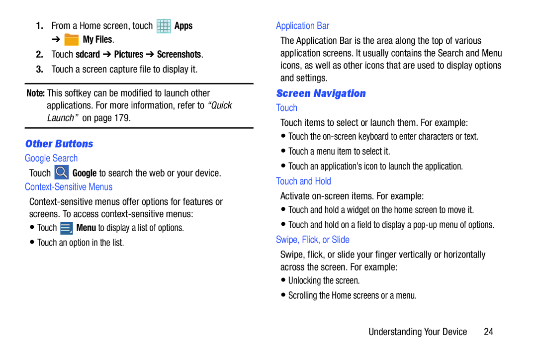 Samsung GT-P5113ZWYXAR user manual Other Buttons, Screen Navigation 