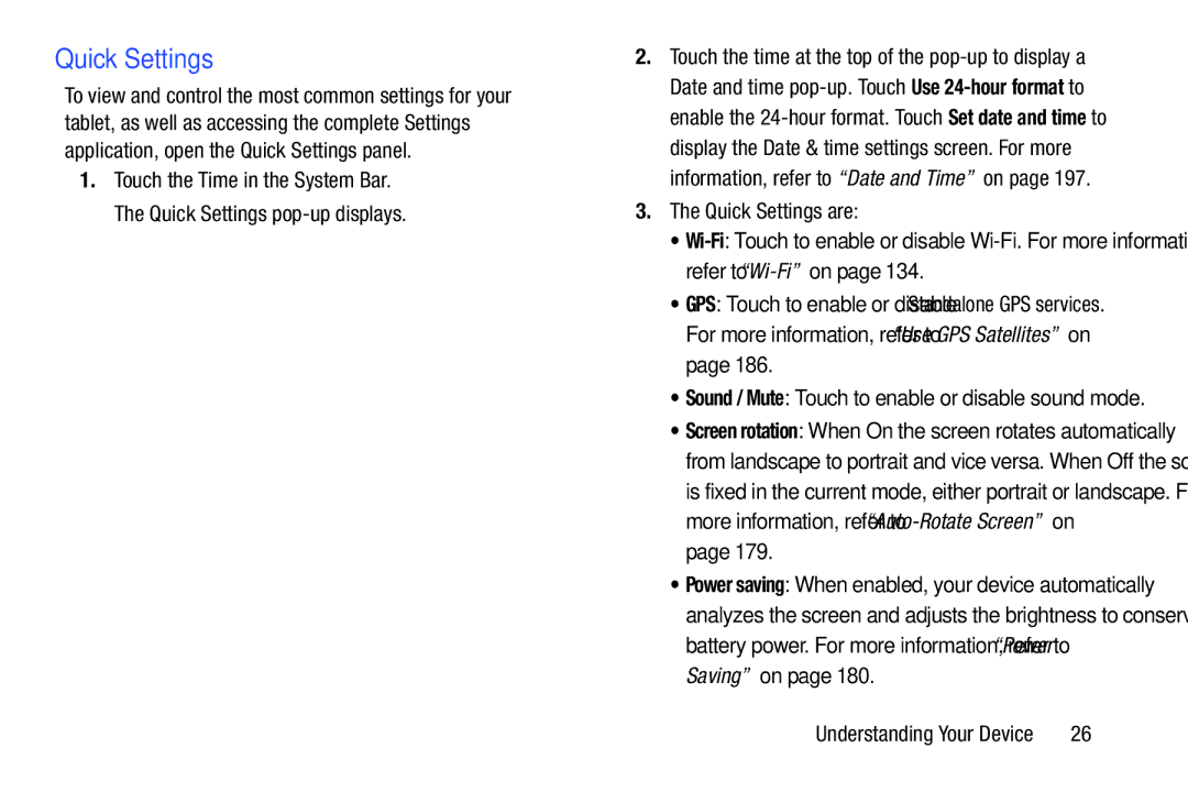 Samsung GT-P5113ZWYXAR user manual Quick Settings are 