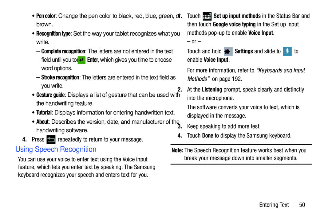 Samsung GT-P5113ZWYXAR user manual Using Speech Recognition, Press repeatedly to return to your message 