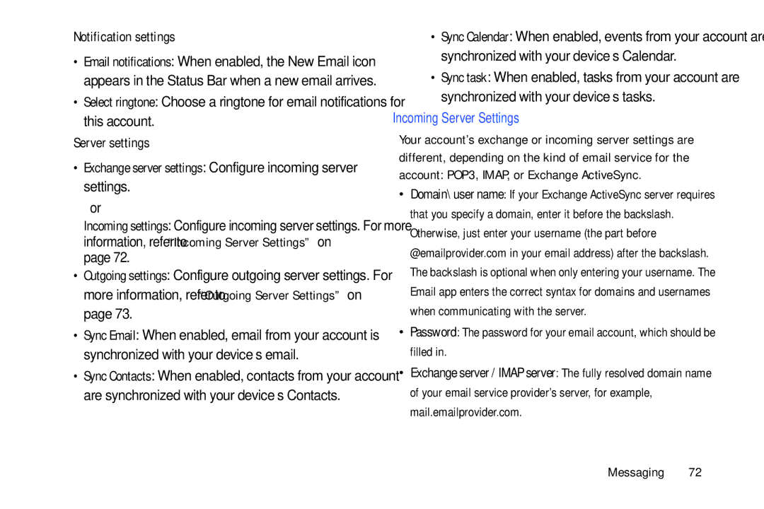 Samsung GT-P5113ZWYXAR user manual Notification settings, Incoming Server Settings 